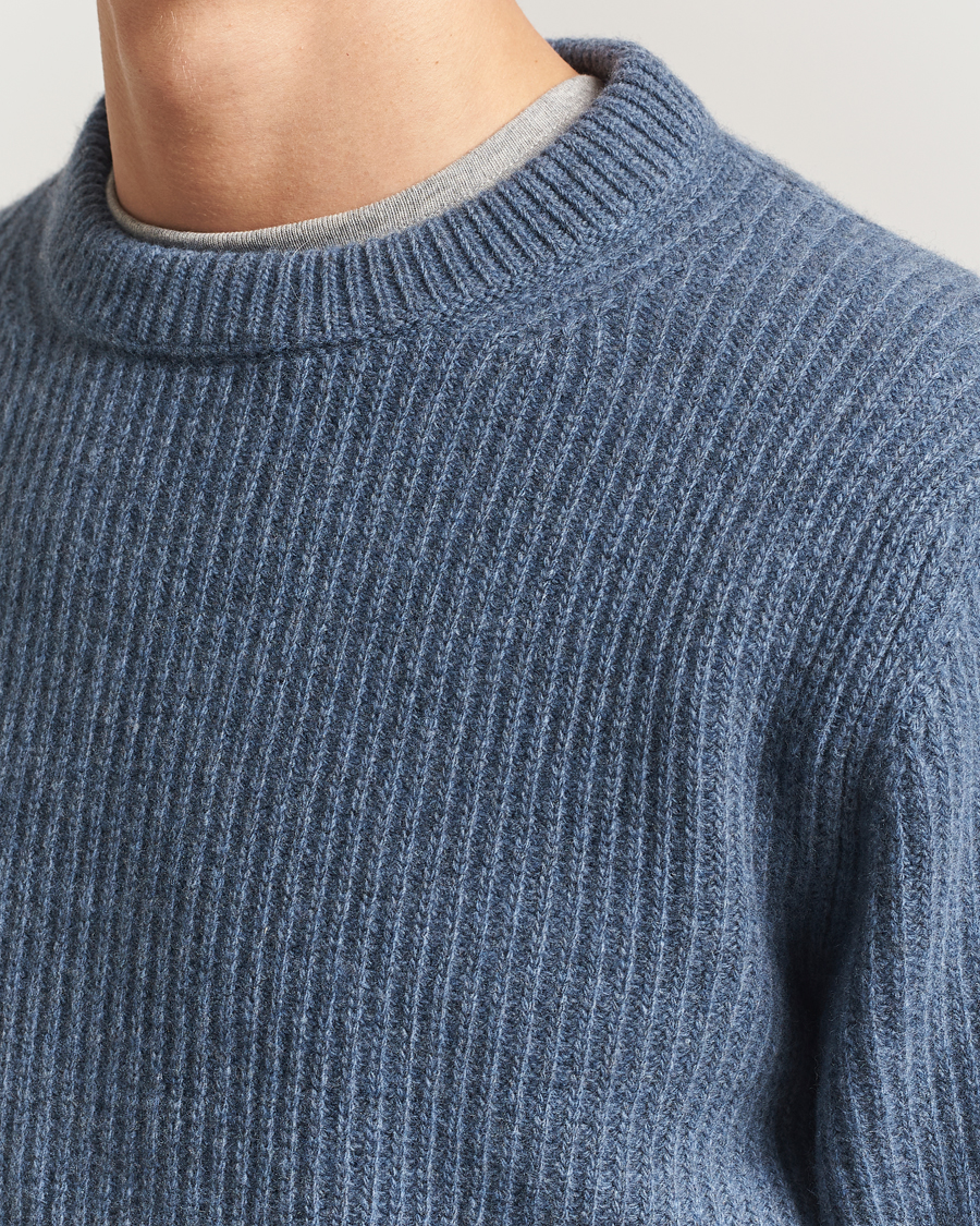 Homme | Pulls Et Tricots | Nudie Jeans | August Wool Rib Knitted Sweater Blue Melange