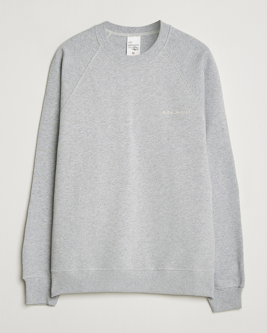 Homme | Pulls Et Tricots | Nudie Jeans | Palle Logo Crew Neck Sweatshirt Grey Melange