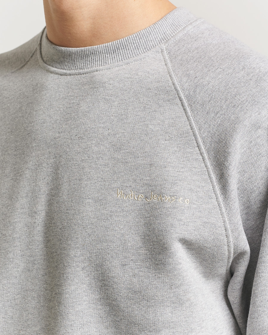 Homme | Pulls Et Tricots | Nudie Jeans | Palle Logo Crew Neck Sweatshirt Grey Melange