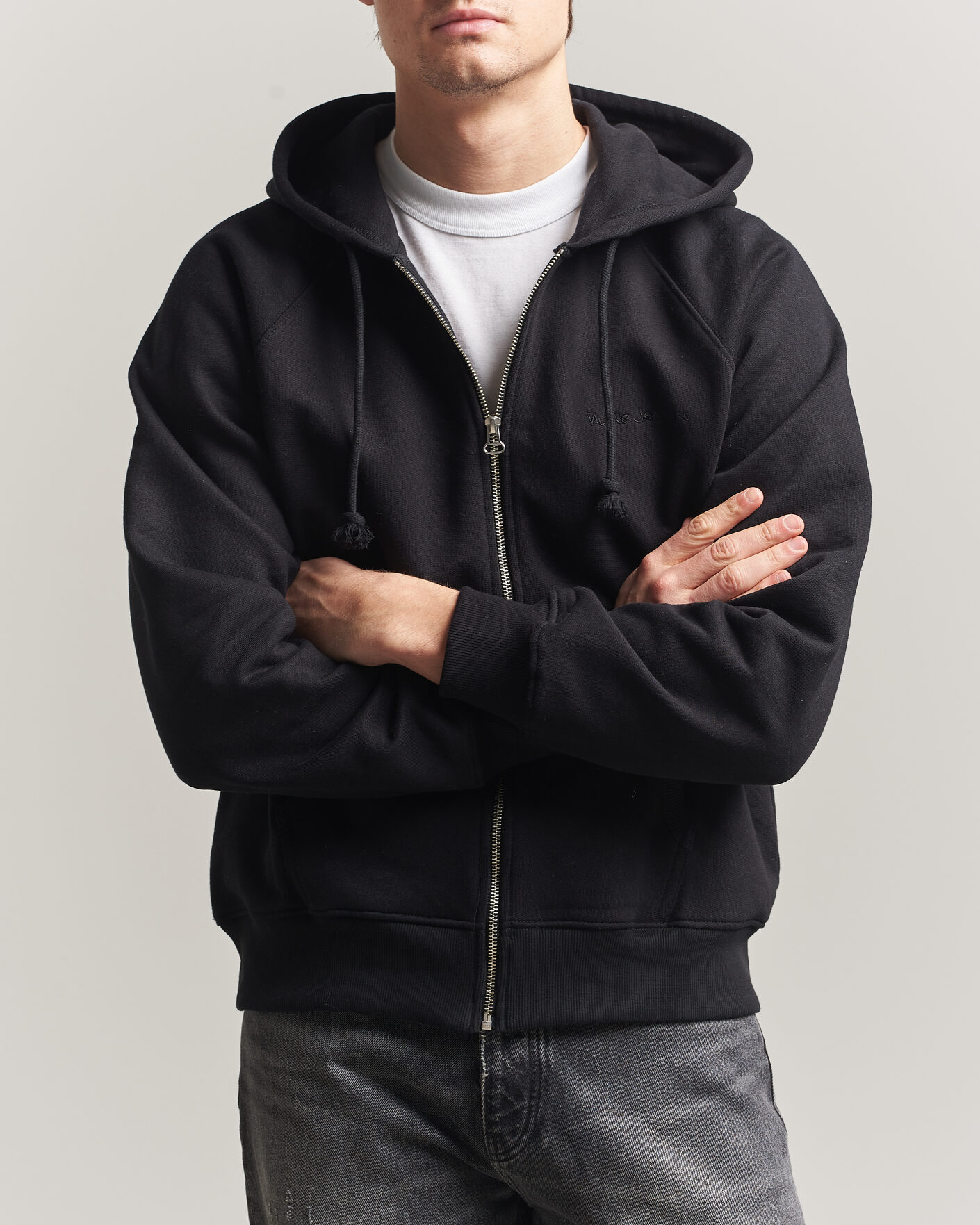 Homme | Pulls Et Tricots | Nudie Jeans | Gunde Logo Full Zip Hoodie Black