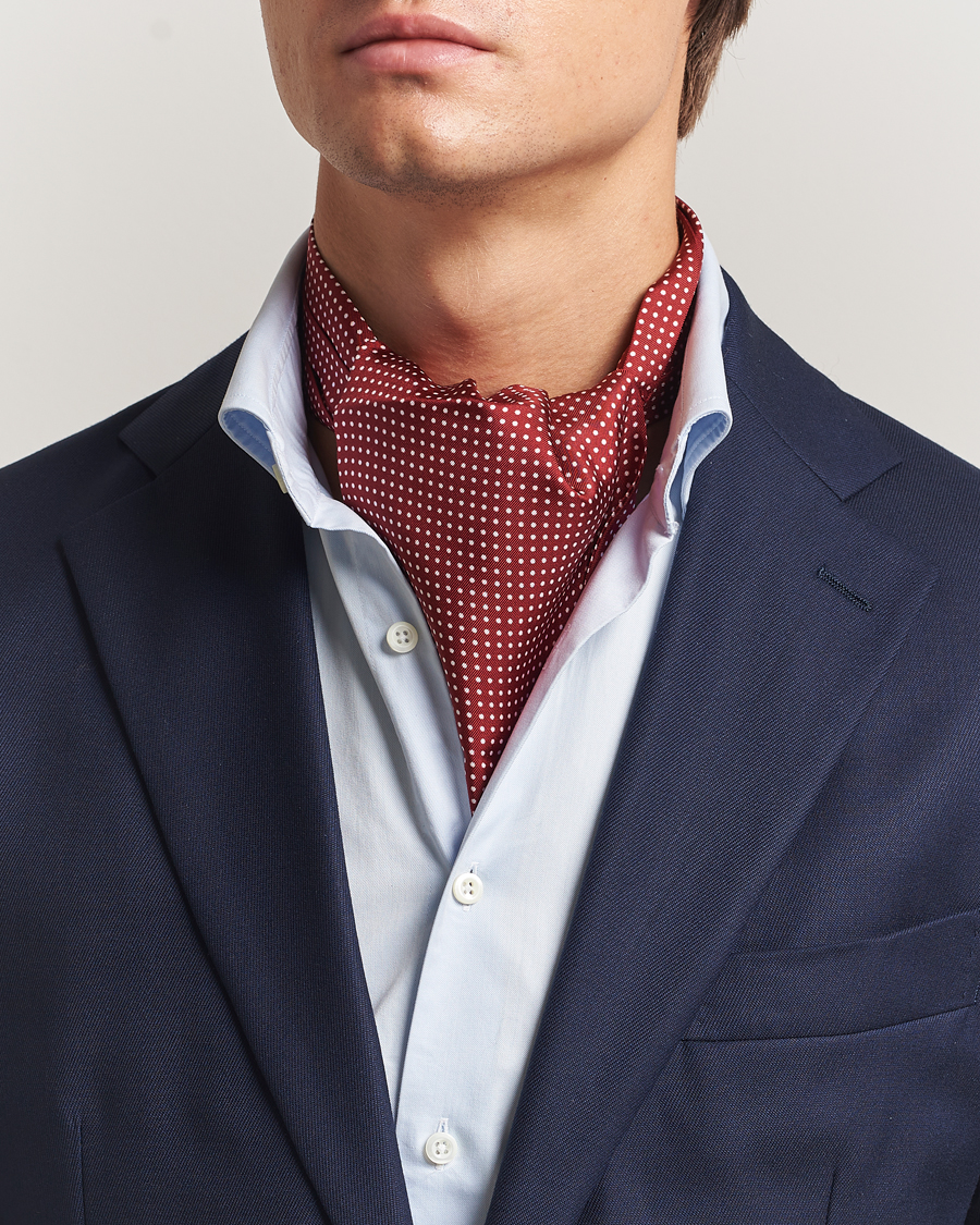 Homme | Écharpes | Amanda Christensen | Silk Twill Micro Dot Ascot Wine Red
