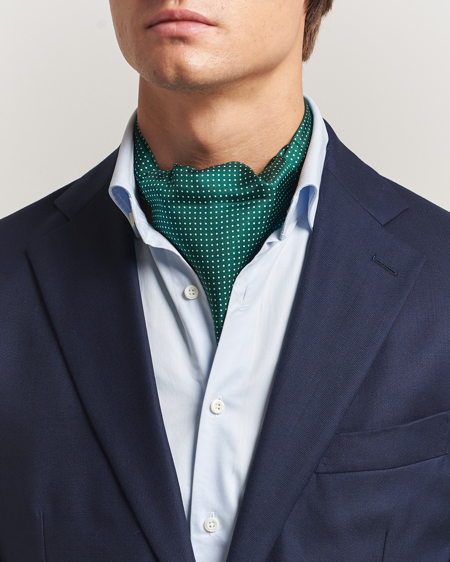 Homme | Écharpes | Amanda Christensen | Silk Twill Micro Dot Ascot Bottle Green