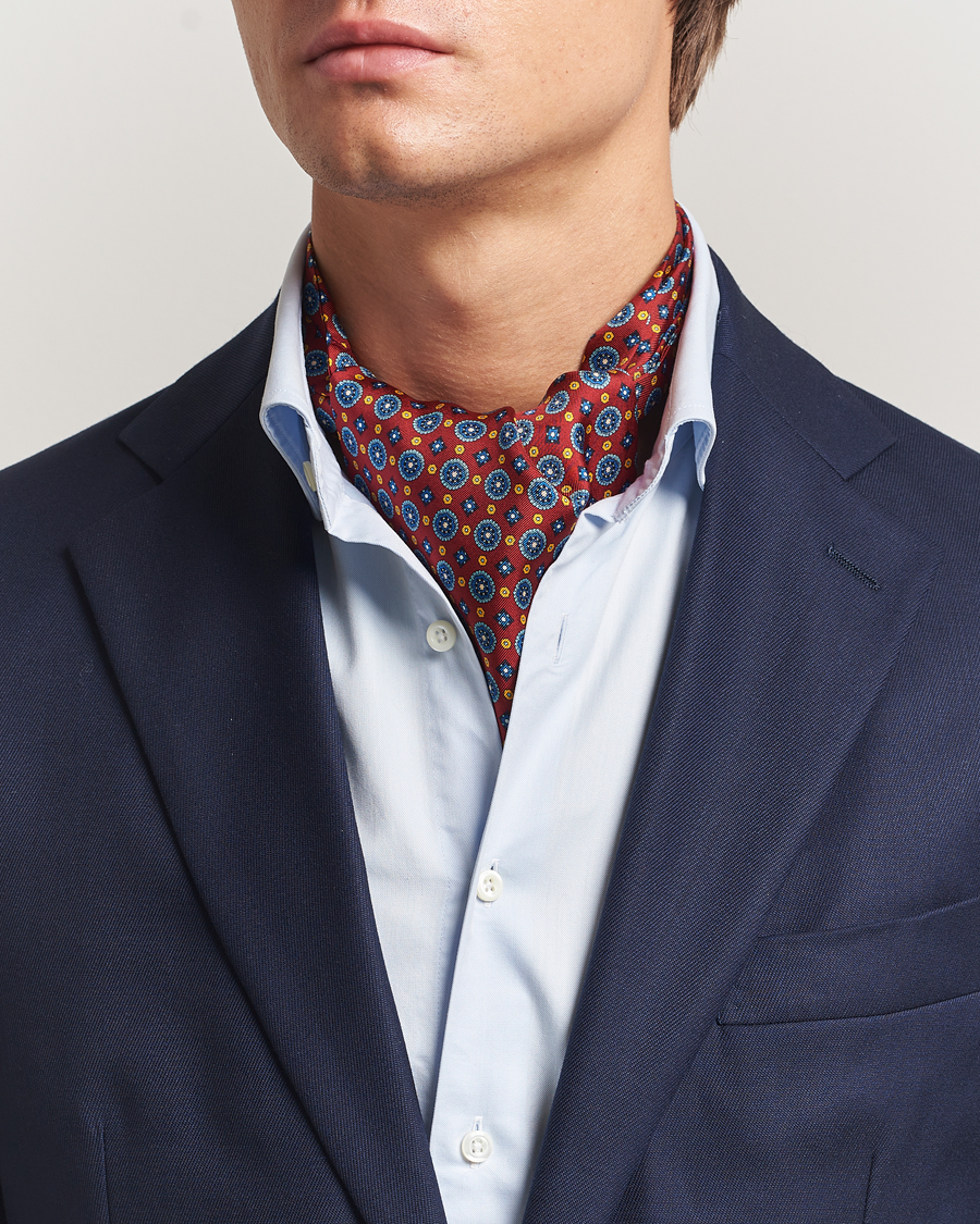 Homme | Écharpes | Amanda Christensen | Silk Twill Medallion Ascot Wine Red