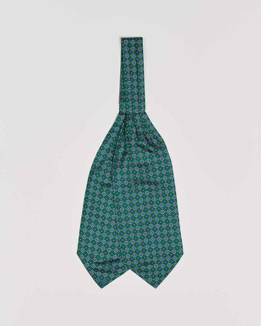 Homme | Amanda Christensen Silk Twill Medallion Ascot Bottle Green | Amanda Christensen | Silk Twill Medallion Ascot Bottle Green