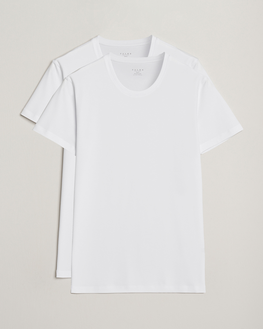 Homme | T-shirts | Falke | 2-Pack Cotton Crew Neck T-Shirt White