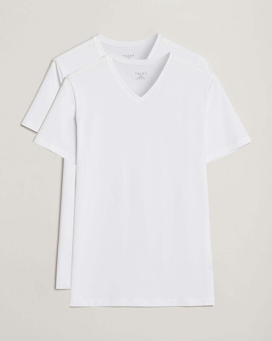 Homme | T-shirts | Falke | 2-Pack Cotton V-Neck T-Shirt White