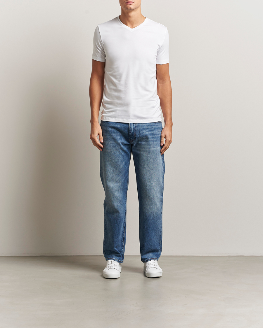 Homme | T-shirts | Falke | 2-Pack Cotton V-Neck T-Shirt White