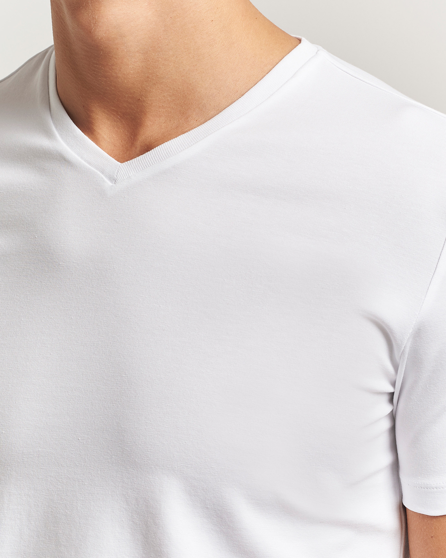 Homme | T-shirts | Falke | 2-Pack Cotton V-Neck T-Shirt White