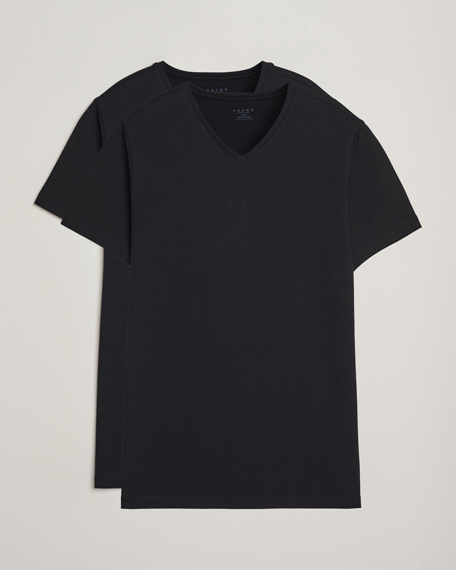 Homme | T-shirts | Falke | 2-Pack Cotton V-Neck T-Shirt Black
