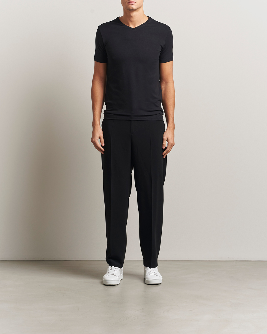 Homme | T-shirts | Falke | 2-Pack Cotton V-Neck T-Shirt Black
