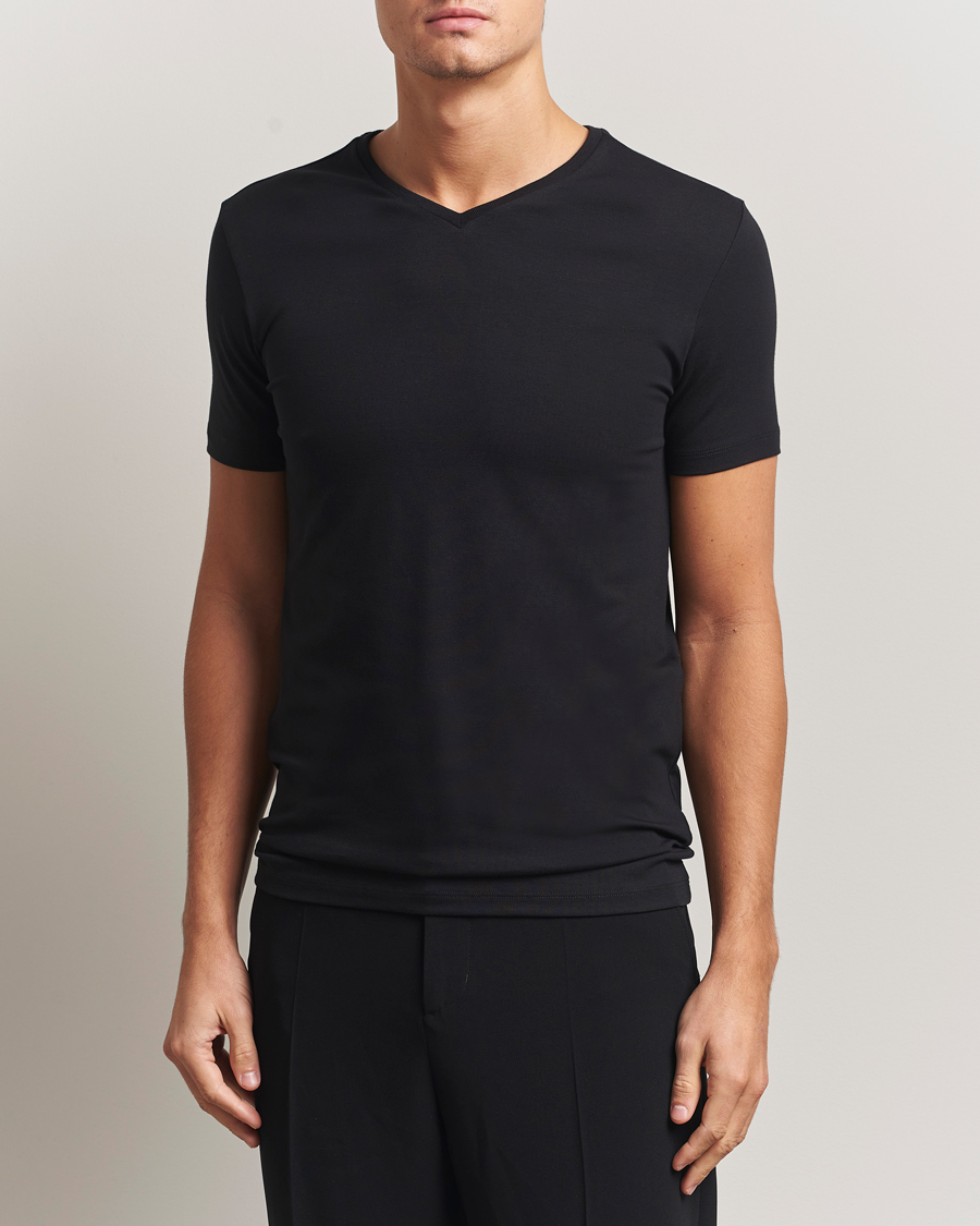 Homme | T-shirts | Falke | 2-Pack Cotton V-Neck T-Shirt Black