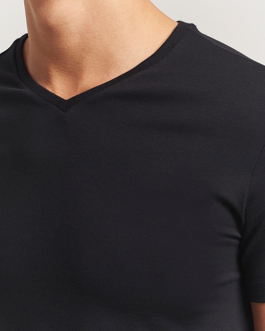 Homme | T-shirts | Falke | 2-Pack Cotton V-Neck T-Shirt Black