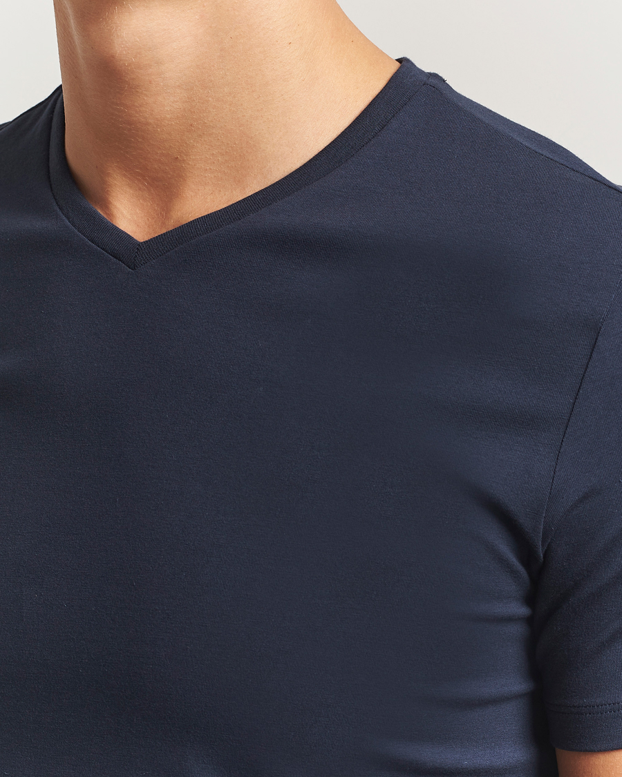Homme | T-shirts | Falke | 2-Pack Cotton V-Neck T-Shirt Midnight