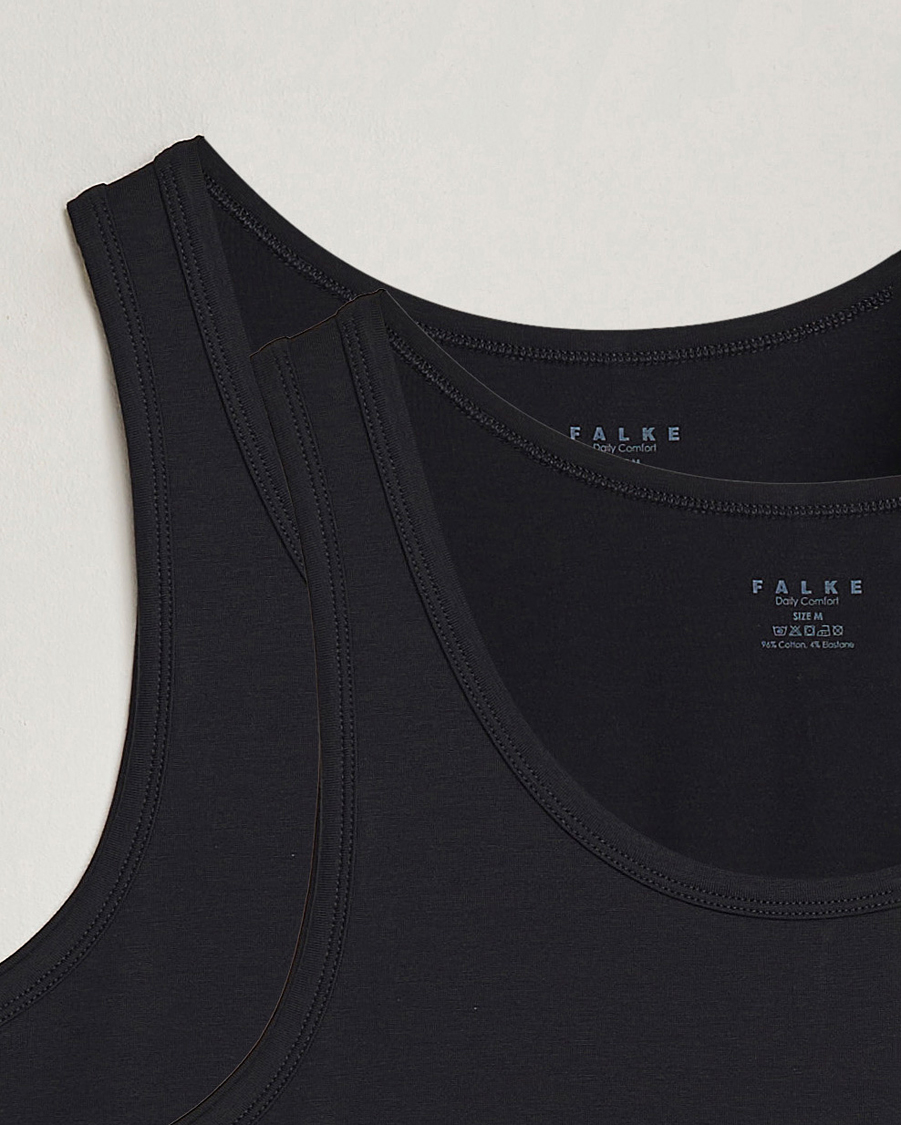 Homme | T-shirts | Falke | 2-Pack Cotton Tank Top Black