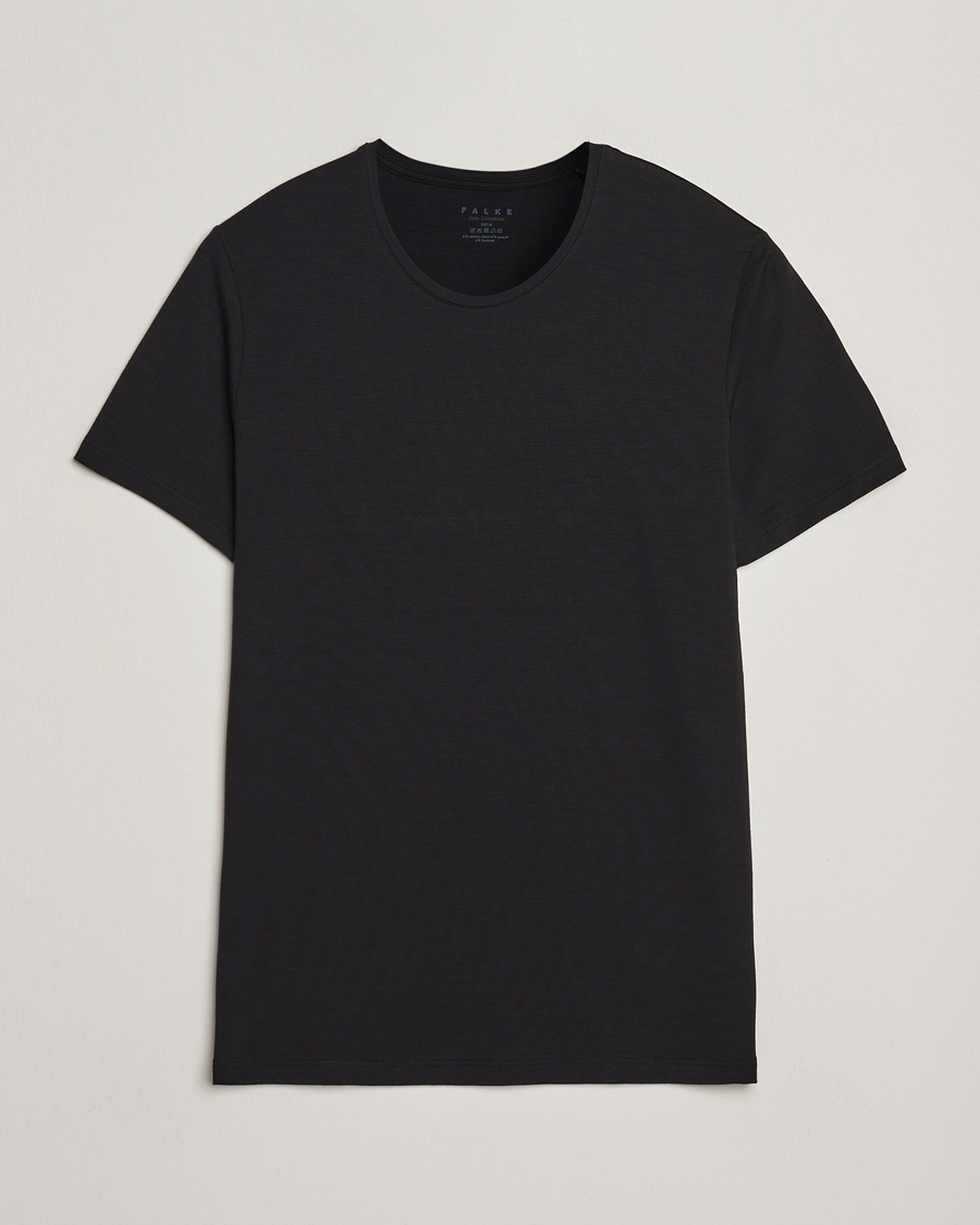 Homme | T-shirts | Falke | Clima Wool Crew Neck T-Shirt Black