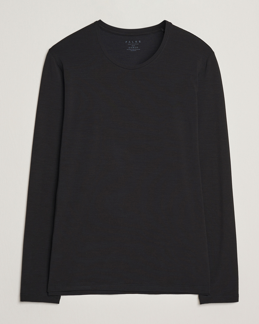 Homme | T-shirts | Falke | Clima Wool Wool Long Sleeve T-Shirt Black