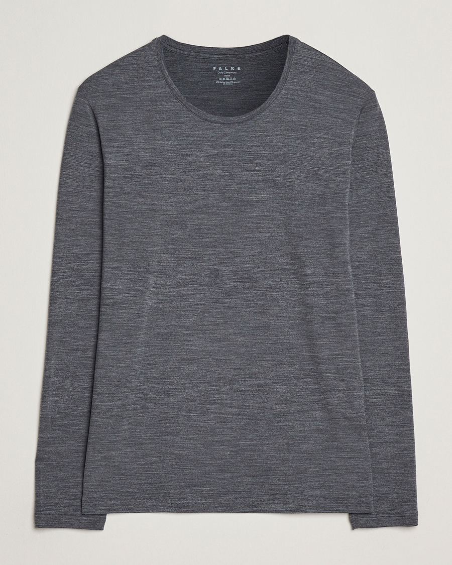 Homme | T-shirts | Falke | Clima Wool Wool Long Sleeve T-Shirt Dark Grey Heather