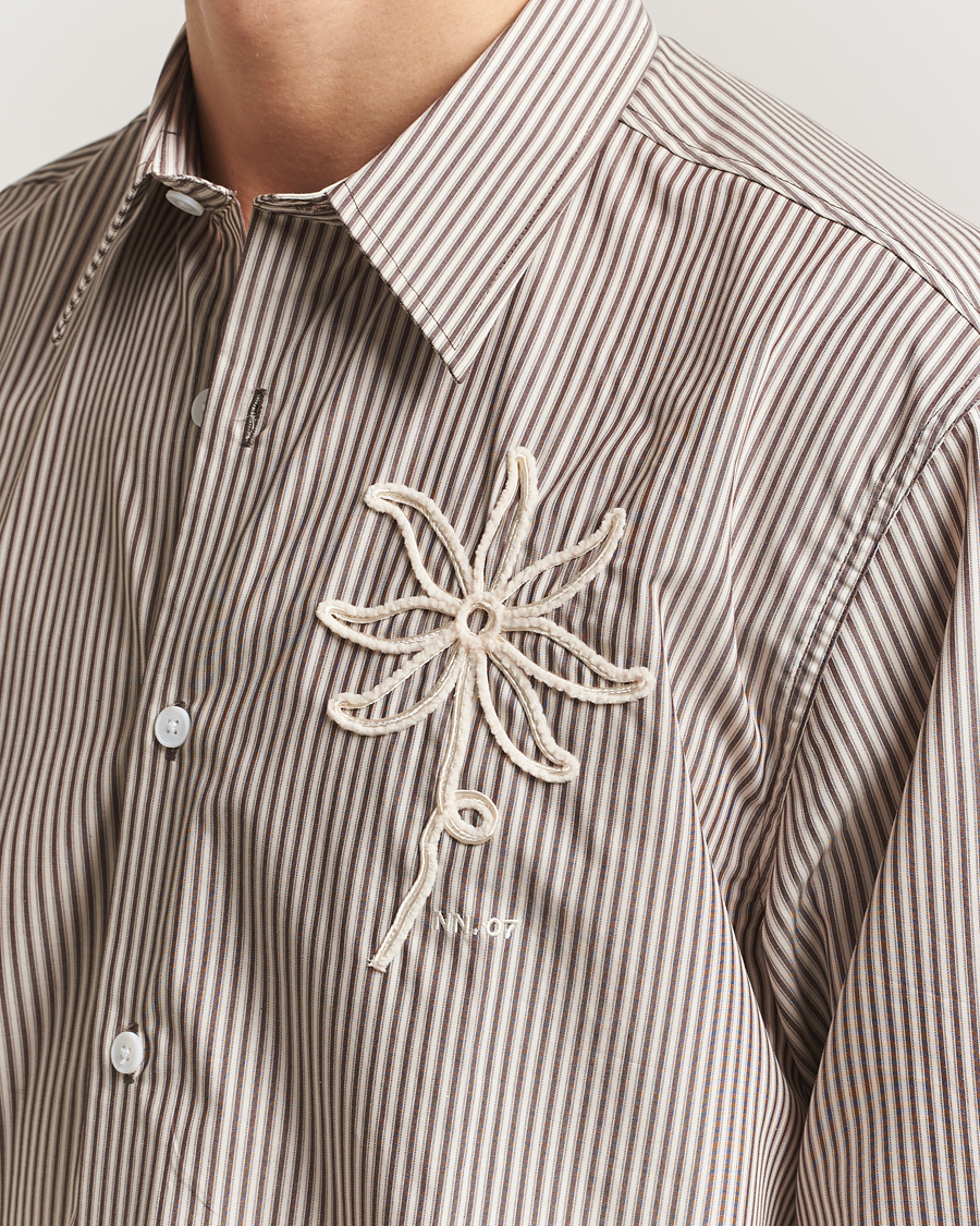 Homme | Chemises | NN07 | Quinsy Striped Embroidered Shirt Brown