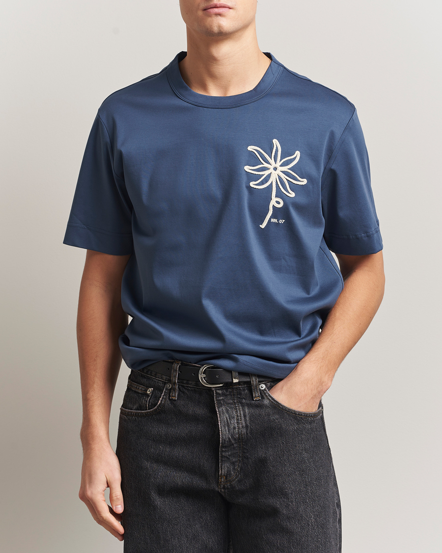 Homme | T-shirts | NN07 | Pedro Embroidered T-Shirt Denim Blue