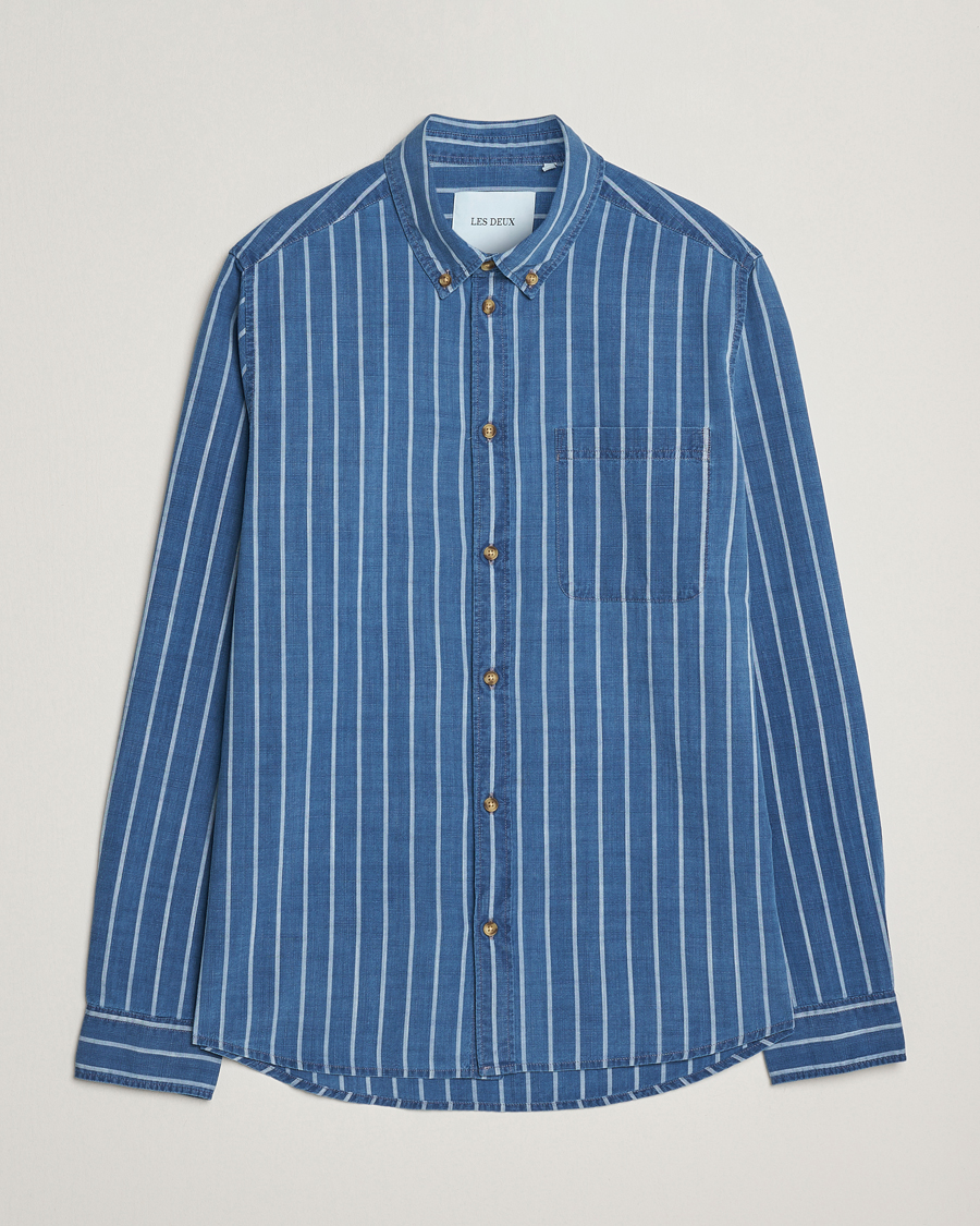 Homme | Chemises | LES DEUX | Indigo Stripe Shirt Denim Blue