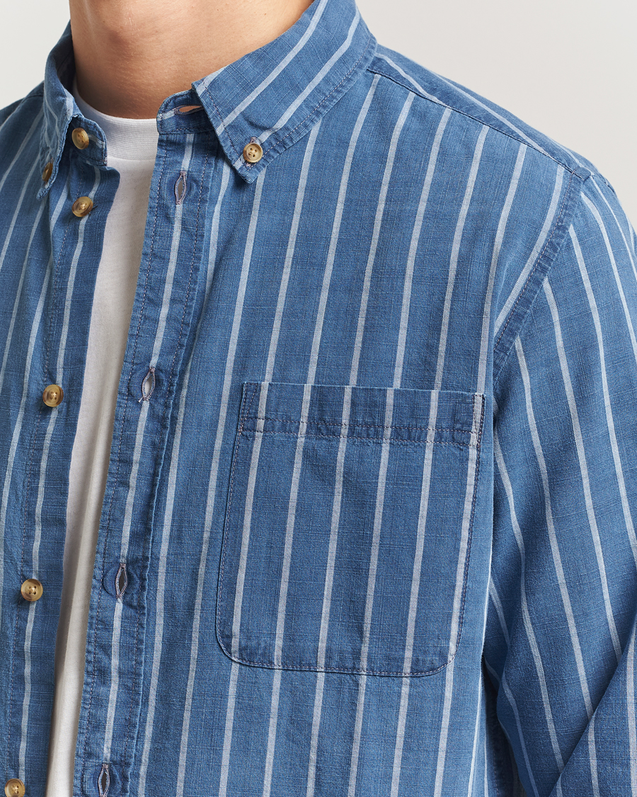Homme | Chemises | LES DEUX | Indigo Stripe Shirt Denim Blue