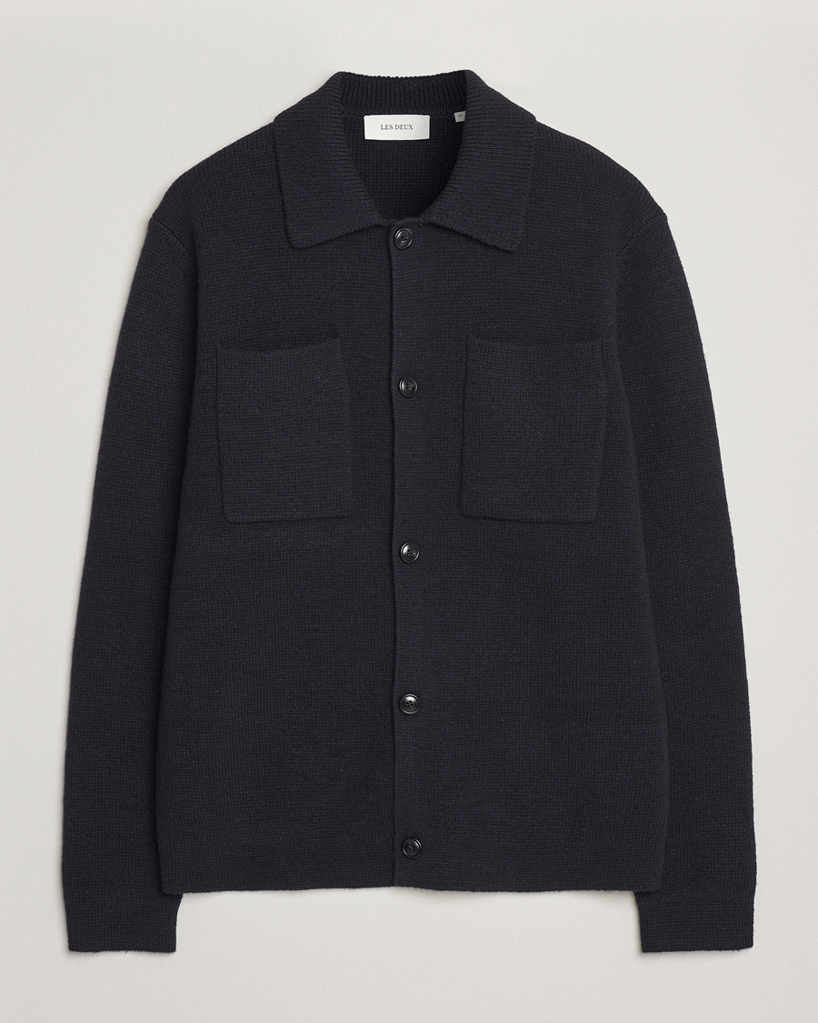 Homme | Chemises | LES DEUX | Fisher Milano Wool Knit Overshirt  Navy
