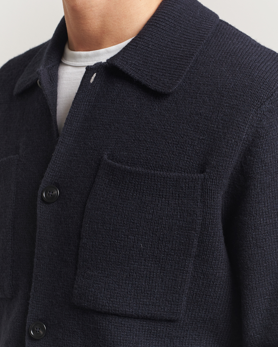 Homme | Chemises | LES DEUX | Fisher Milano Wool Knit Overshirt  Navy
