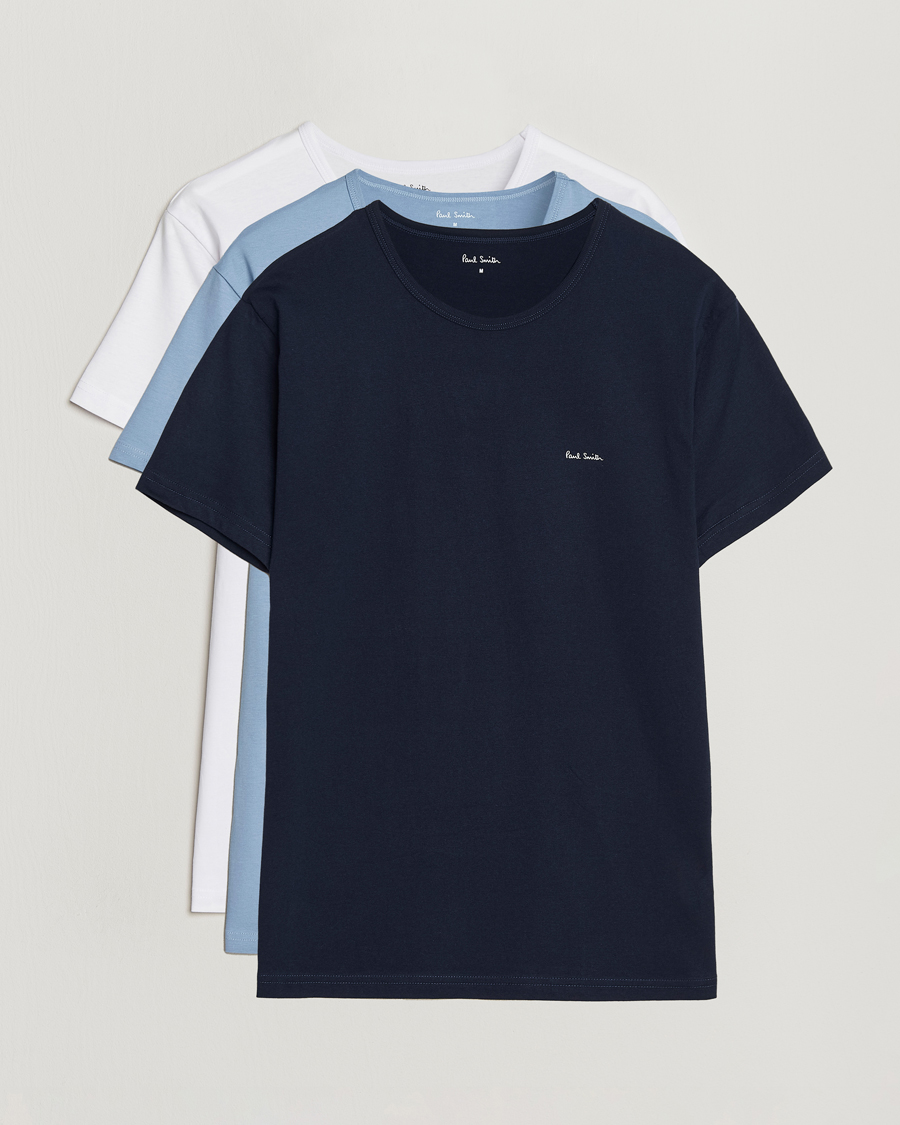 Homme | T-shirts | Paul Smith | 3-Pack Crew Neck T-Shirt White/Black/Light Blue