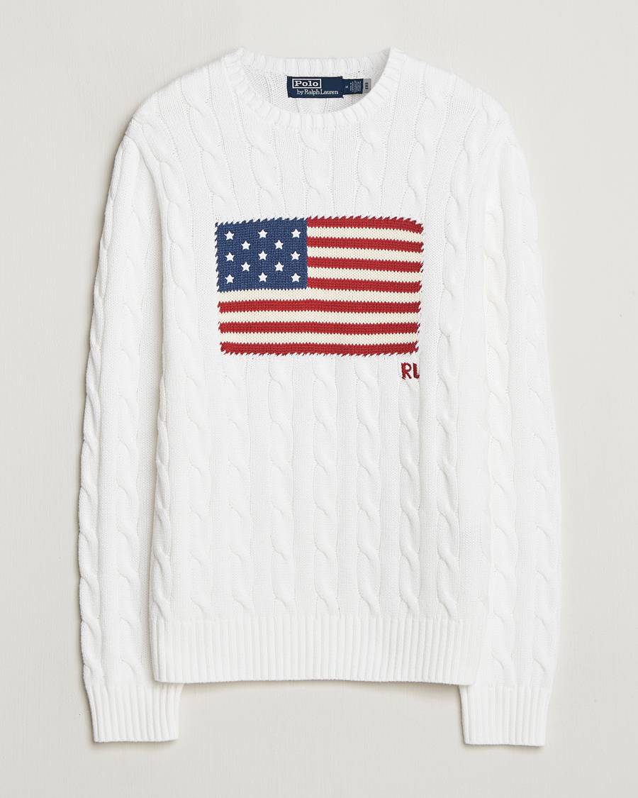 Homme | Pulls Et Tricots | Polo Ralph Lauren | Cotton Cable Flag Sweater Ceramic White