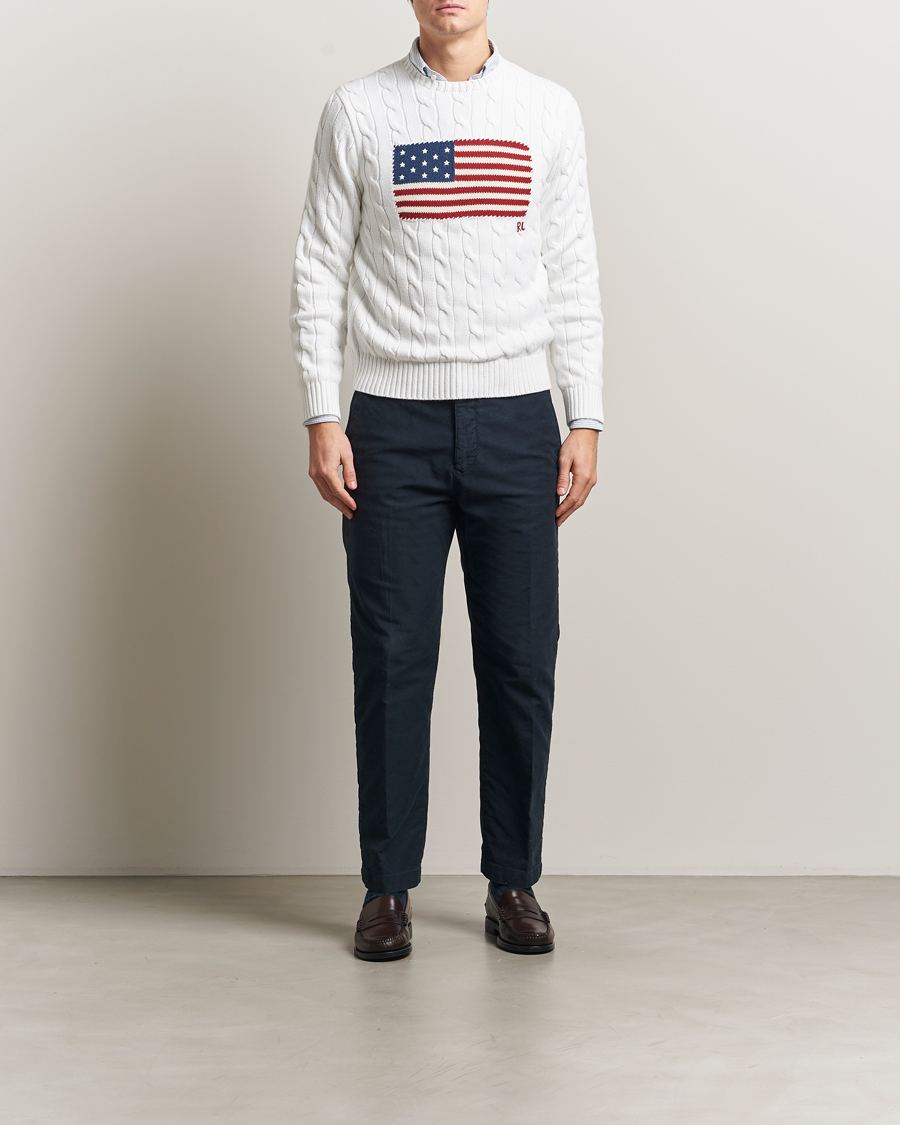 Homme | Pulls Et Tricots | Polo Ralph Lauren | Cotton Cable Flag Sweater Ceramic White