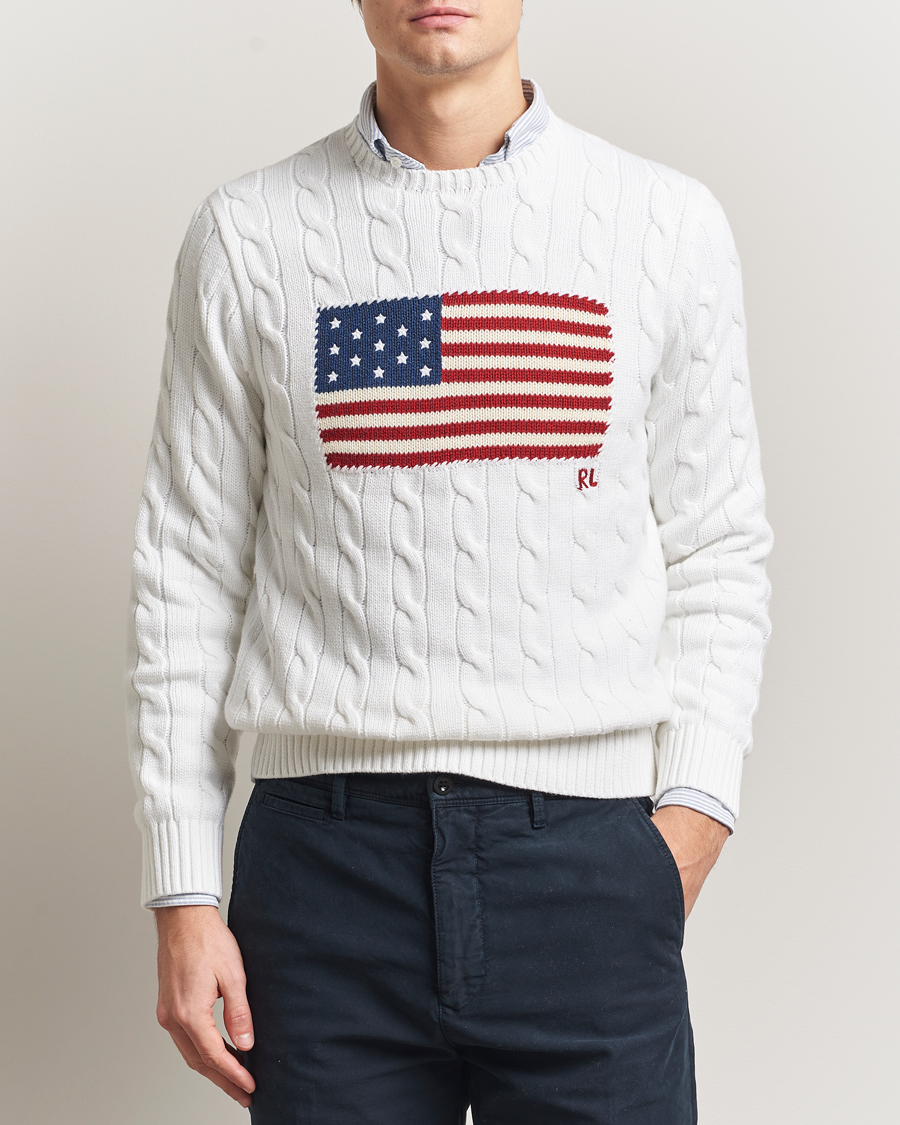 Homme | Pulls Et Tricots | Polo Ralph Lauren | Cotton Cable Flag Sweater Ceramic White