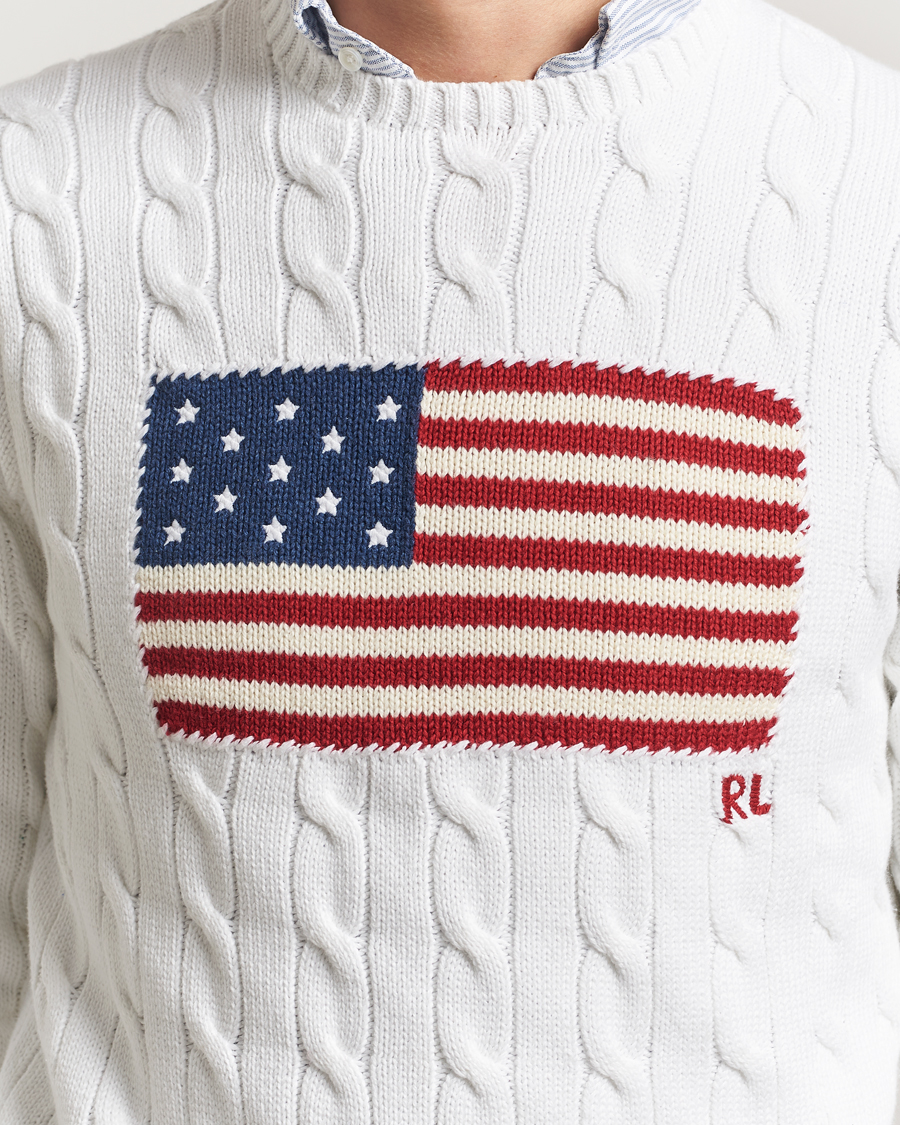 Homme | Pulls Et Tricots | Polo Ralph Lauren | Cotton Cable Flag Sweater Ceramic White