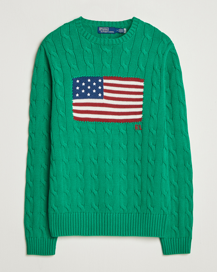 Homme | Pulls Et Tricots | Polo Ralph Lauren | Cotton Cable Flag Sweater Billiard Green