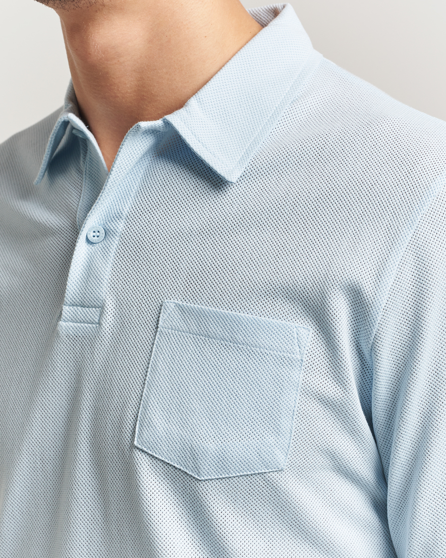 Homme | Polos | Sunspel | Long Sleeve Riviera Polo Shirt Frost Blue