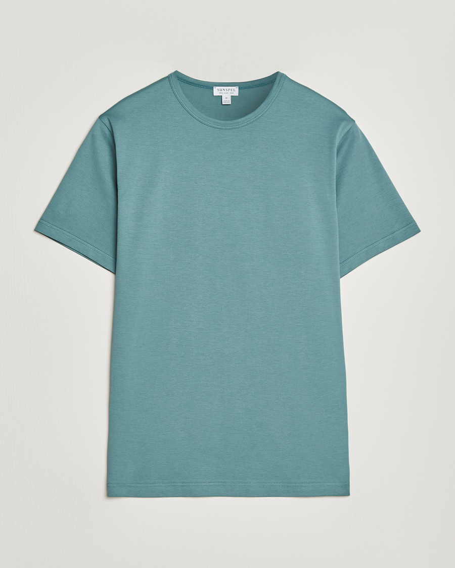 Homme | T-shirts | Sunspel | Crew Neck Q82 Cotton T-Shirt Steel Green