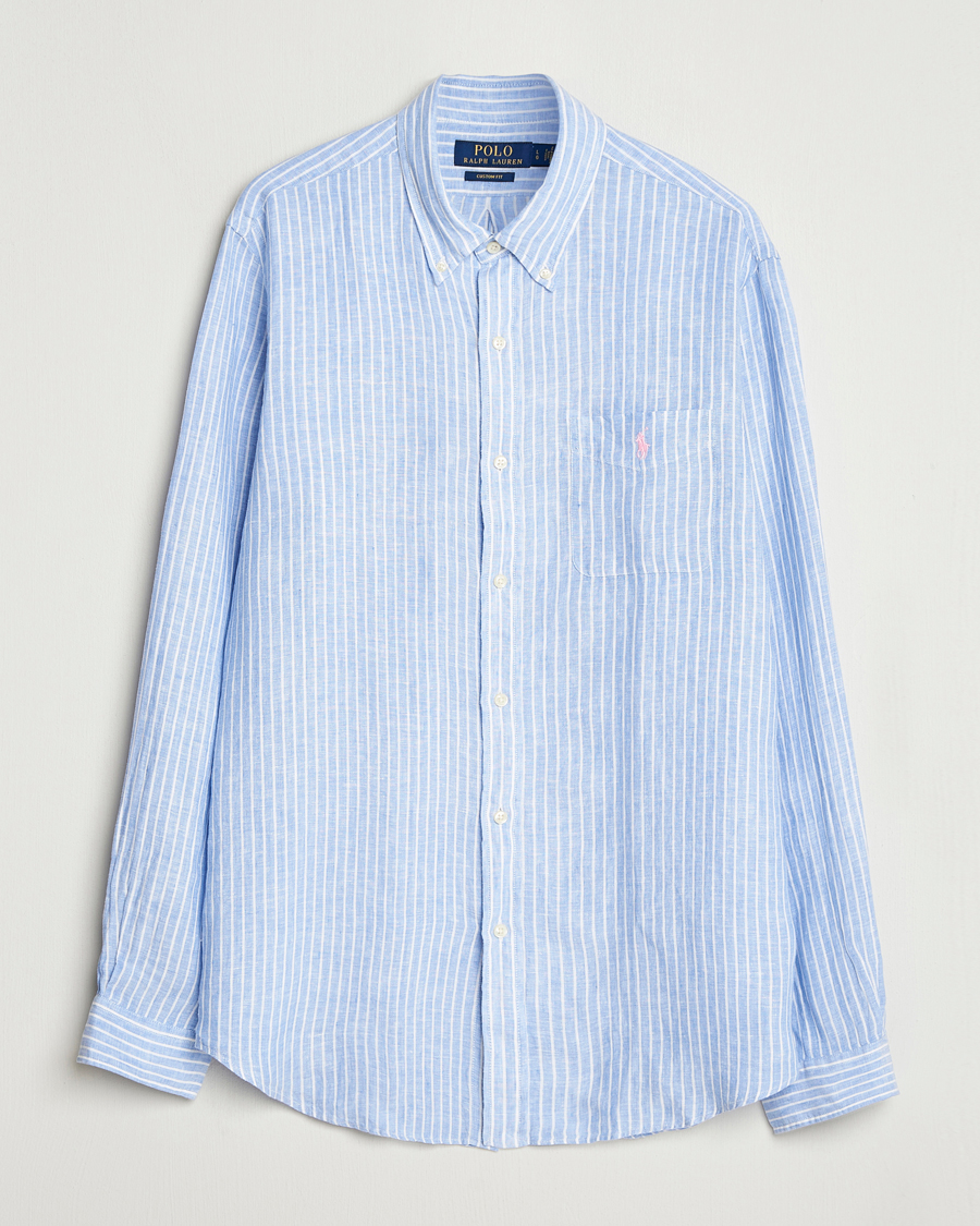 Homme | Chemises | Polo Ralph Lauren | Custom Fit Linen Striped Shirt Light Blue/White