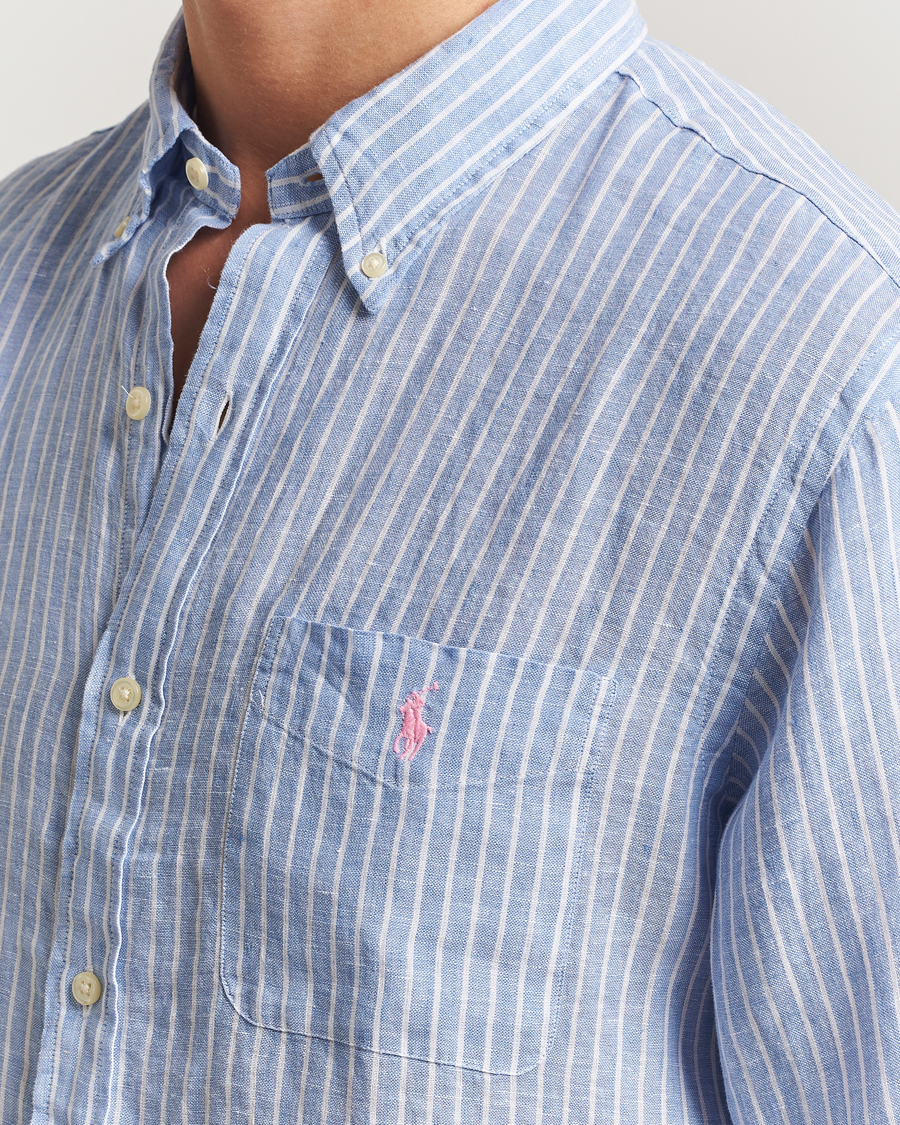 Homme | Chemises | Polo Ralph Lauren | Custom Fit Linen Striped Shirt Light Blue/White