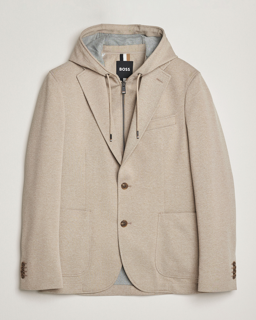 Homme | Blazers | BOSS BLACK | Hanry Hooded Jersey Blazer Dark Beige