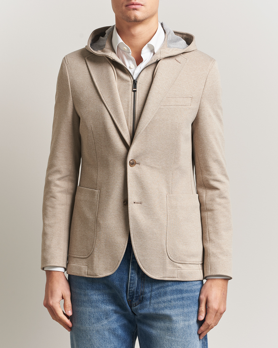 Homme | Blazers | BOSS BLACK | Hanry Hooded Jersey Blazer Dark Beige