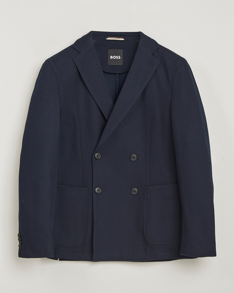 Homme | Blazers | BOSS BLACK | Hanry Jersey Double Breasted Blazer Dark Blue