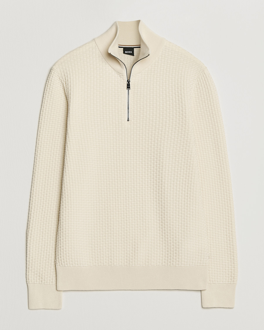 Homme | Pulls Et Tricots | BOSS BLACK | Ulicio Structured Knitted Half Zip Open White