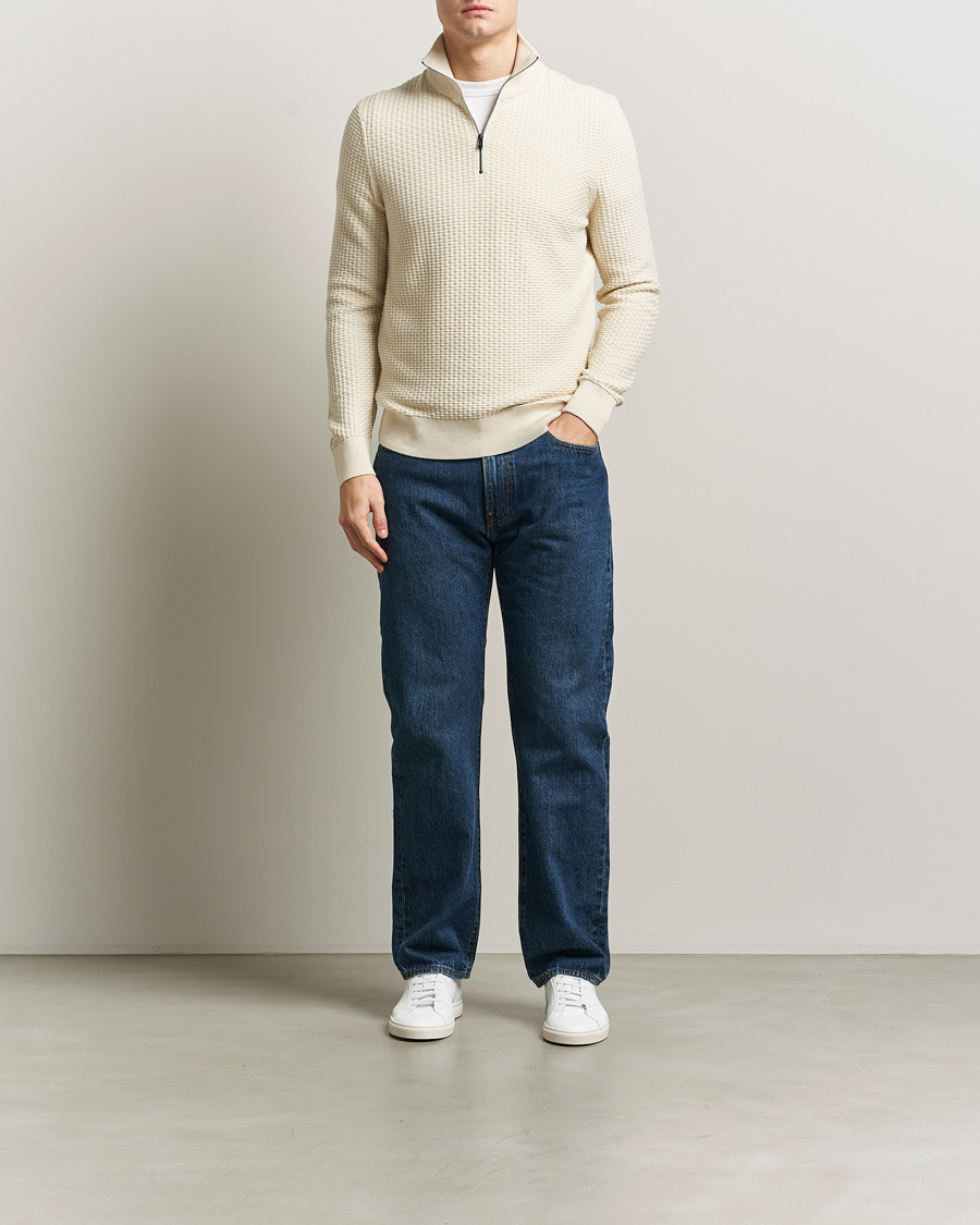 Homme | Pulls Et Tricots | BOSS BLACK | Ulicio Structured Knitted Half Zip Open White