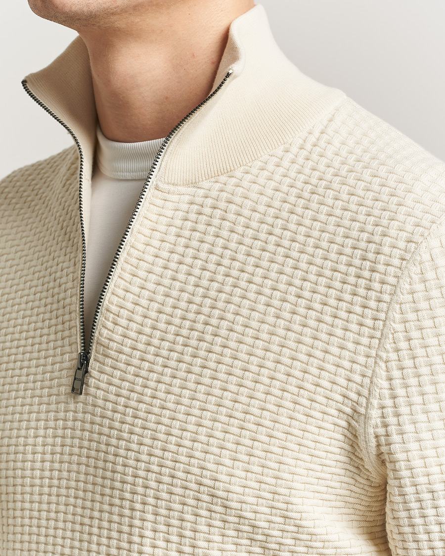 Homme | Pulls Et Tricots | BOSS BLACK | Ulicio Structured Knitted Half Zip Open White
