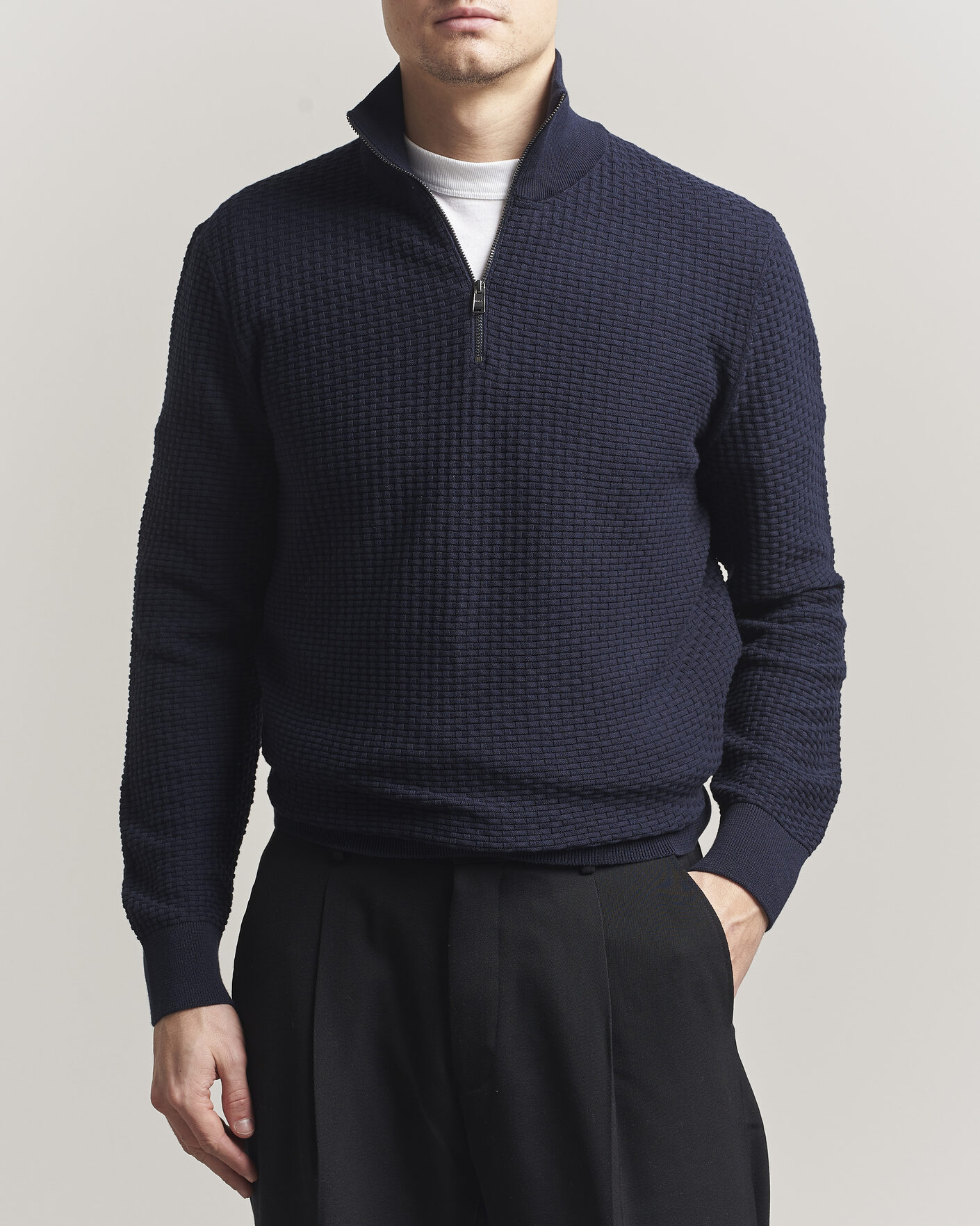 Homme | Pulls Et Tricots | BOSS BLACK | Ulicio Structured Knitted Half Zip Dark Blue