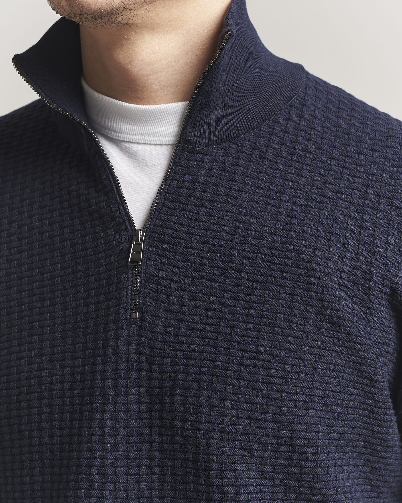 Homme | Pulls Et Tricots | BOSS BLACK | Ulicio Structured Knitted Half Zip Dark Blue