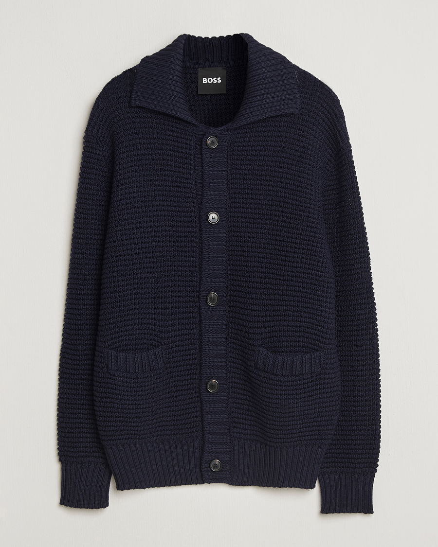 Homme | Pulls Et Tricots | BOSS BLACK | Ulivi Heavy Knitted Cardigan Dark Blue