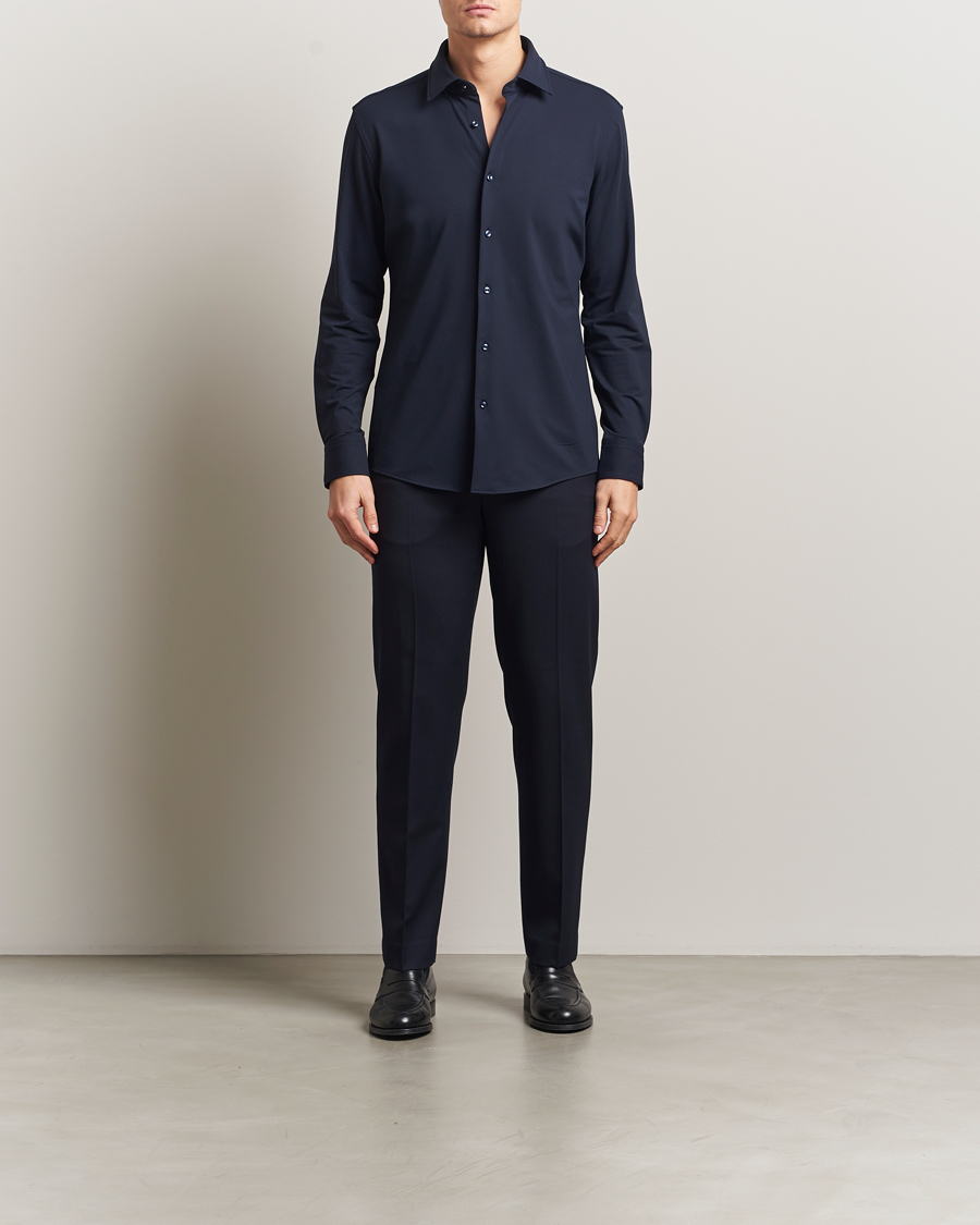 Homme | Chemises | BOSS BLACK | Hank Structured Jersey Shirt Dark Blue
