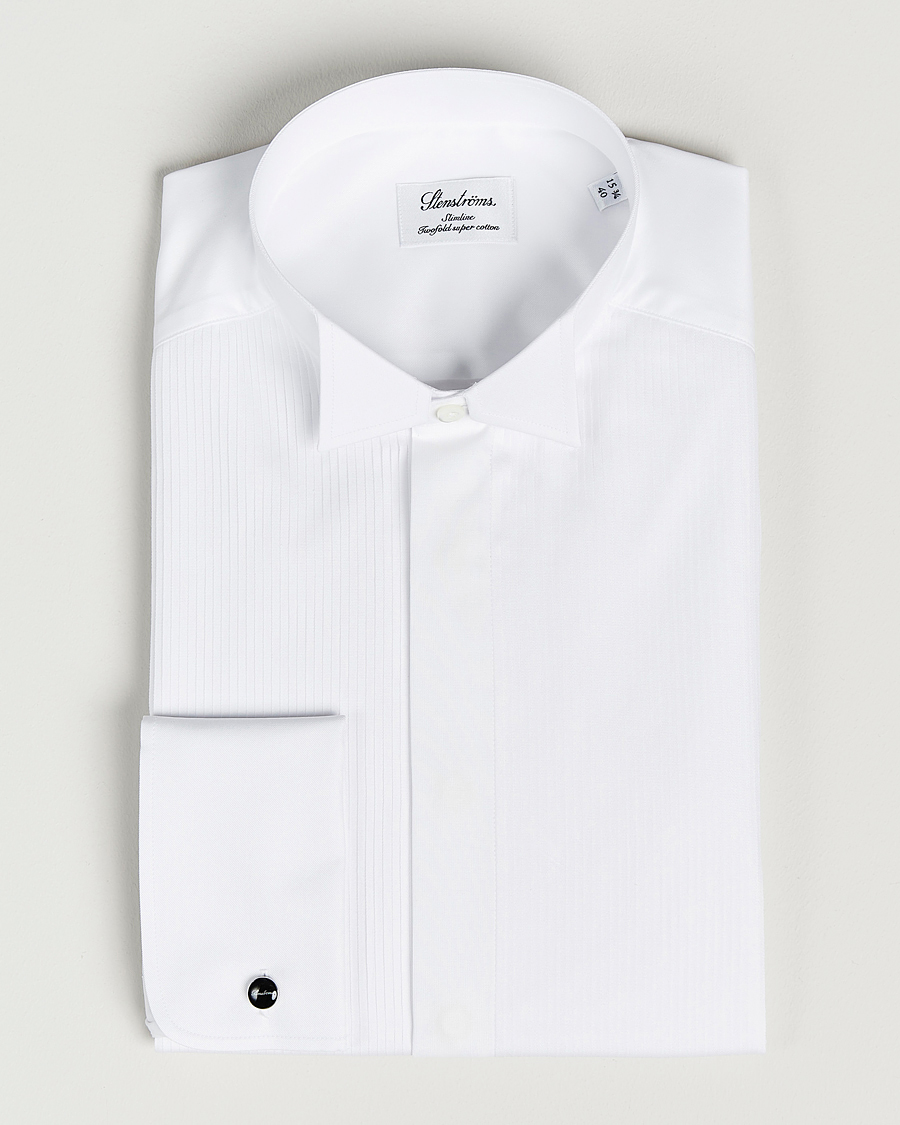 Homme | Chemises | Stenströms | Slimline Stand Up Collar Plissè Shirt White