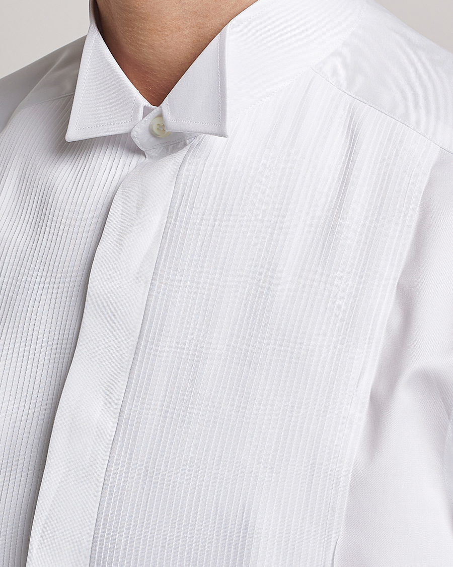 Homme | Chemises | Stenströms | Slimline Stand Up Collar Plissè Shirt White