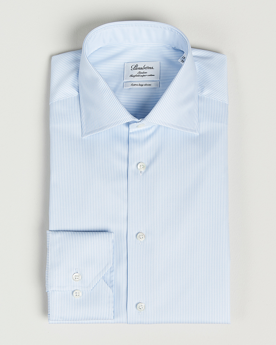 Homme | Chemises | Stenströms | Slimline X-Long Sleeve Shirt White/Blue
